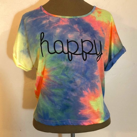 NEW WITHOUT TAG Tops - NWOT * HAPPY TIE DYE CROPPED SUPER SOFT T SHIRT